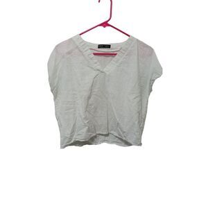 Shein Women's Linen Feel White V-Neck Crop Shirt‎ Large